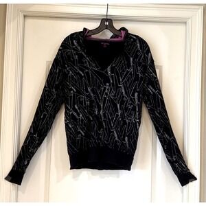 Andy Warhol Original Black Silver Metallic Glitter Knives Hooded Pullover Sz S *